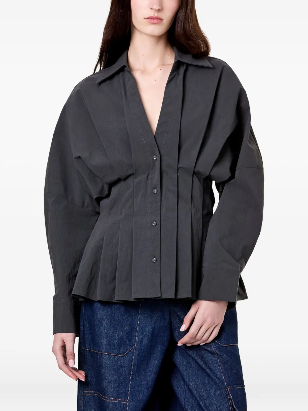 Nicholas Reggie Pleated Shirt In Gray