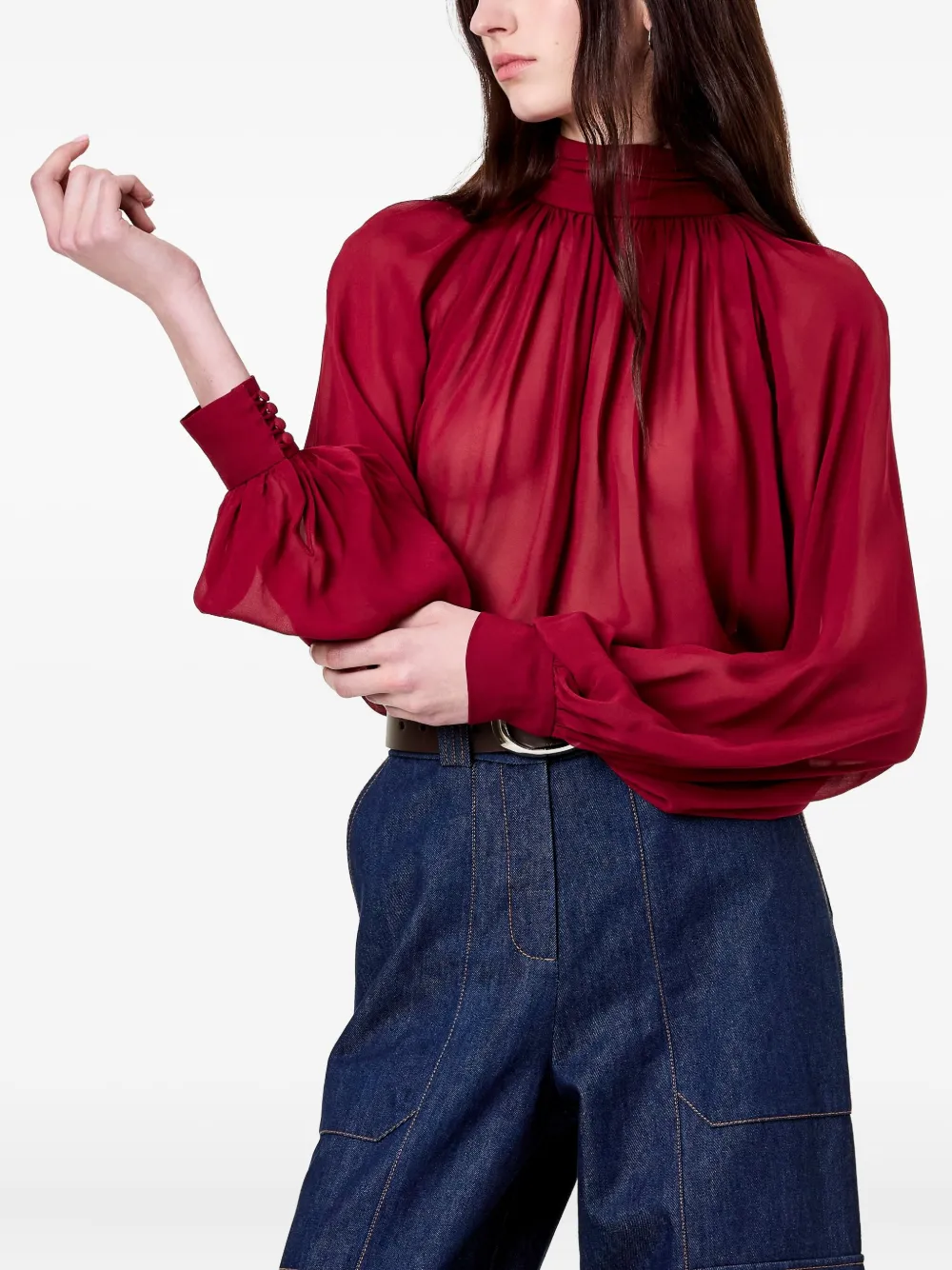 Nicholas Solene High-neck Long-sleeves Top In Red