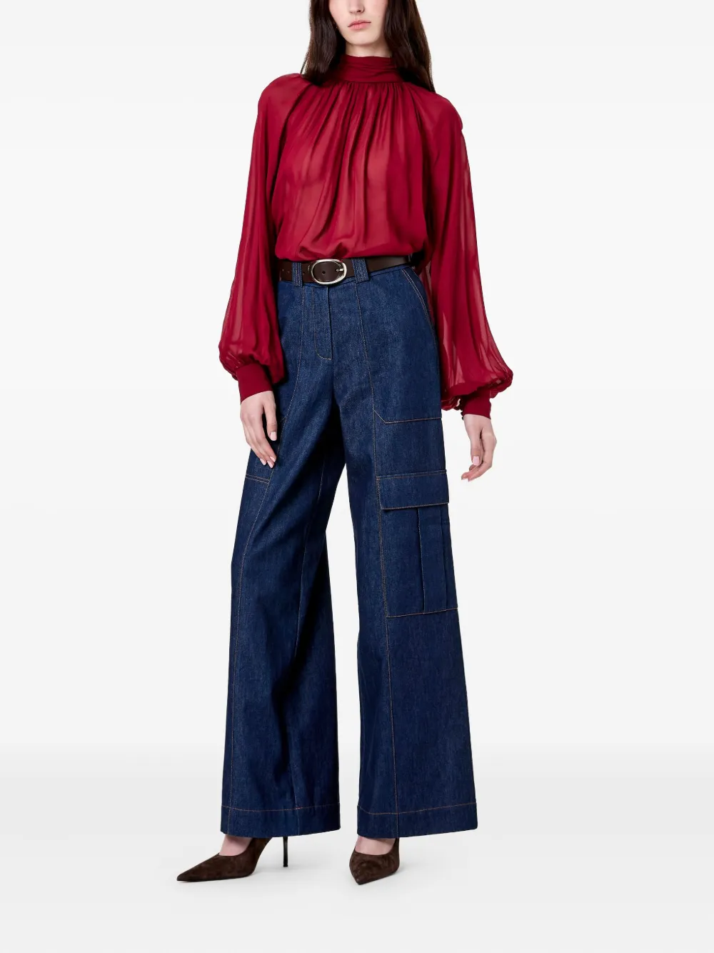 Nicholas Solene High-neck Long-sleeves Top In Red