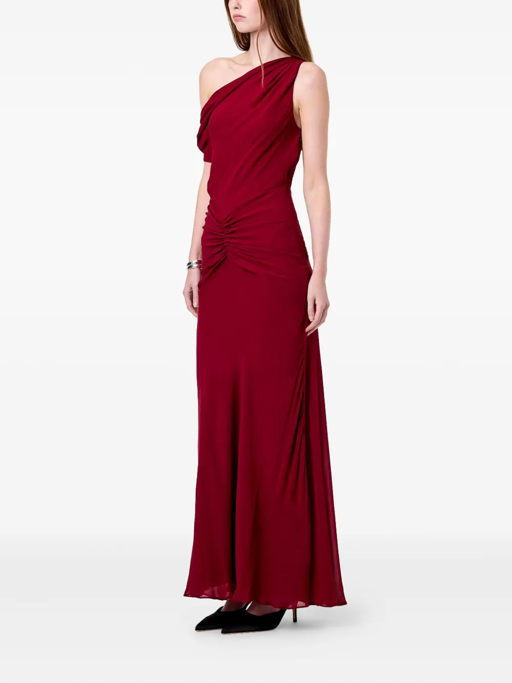 Nicholas Elza asymmetrische maxi-jurk met ruches Rood