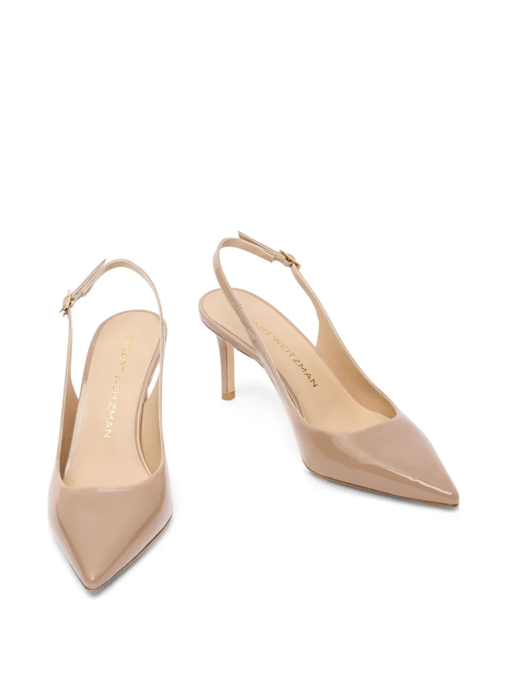 Stuart Weitzman 75 mm Stuart Power slingback pumps met puntige neus Beige
