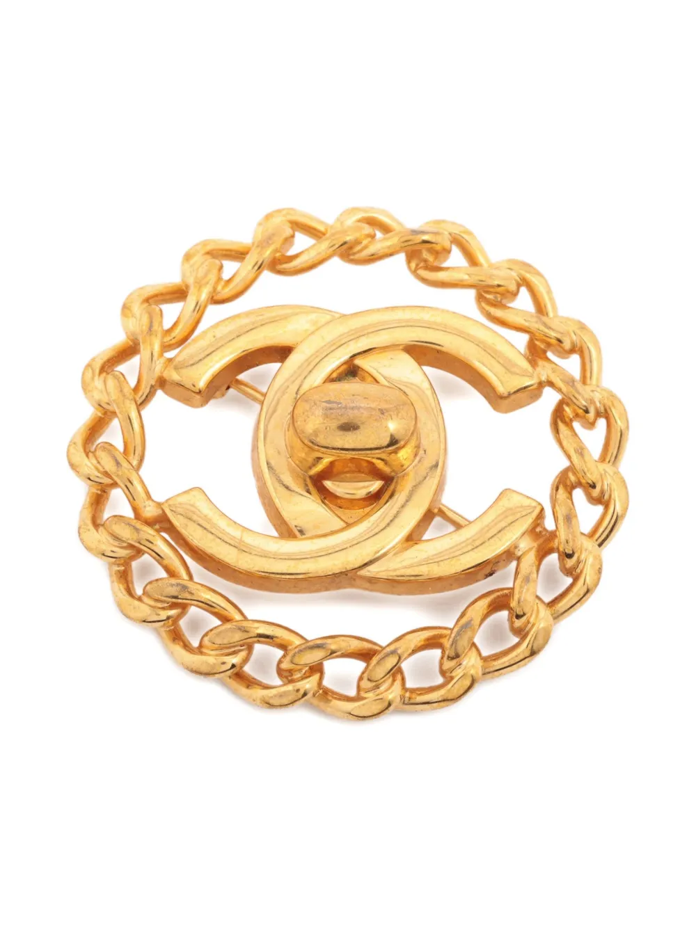 CHANEL Pre-Owned CC turn-lock brooch - ゴールドトーン CHANEL Pre-Owned CC turn-lock brooch - ゴールドトーン