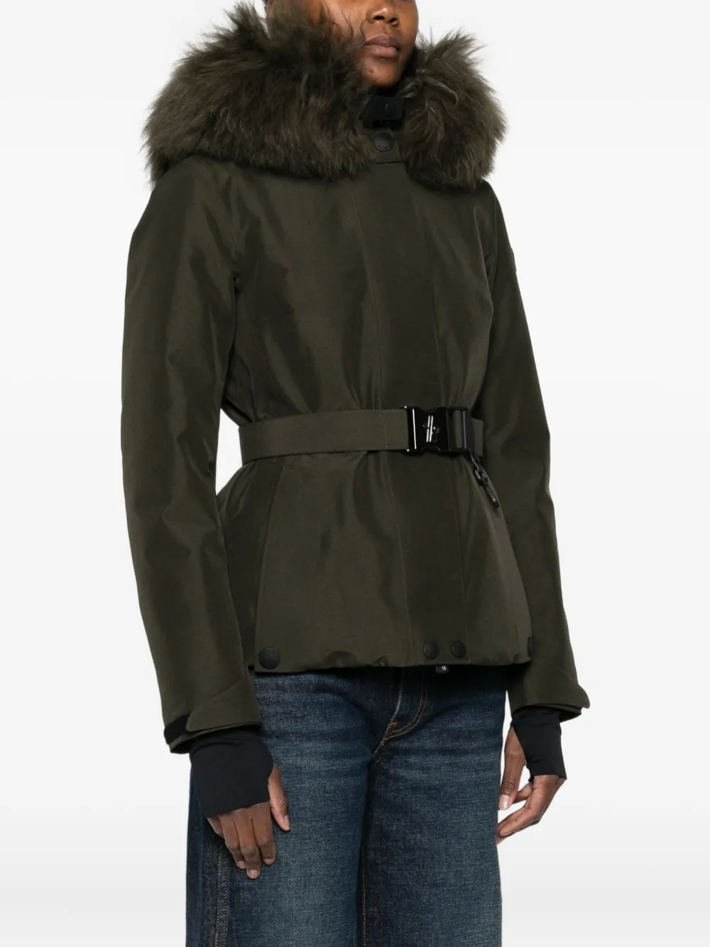 Moncler Laplance Gore-tex Shearling-trimmed Hooded Down Ski Jacket In Green
