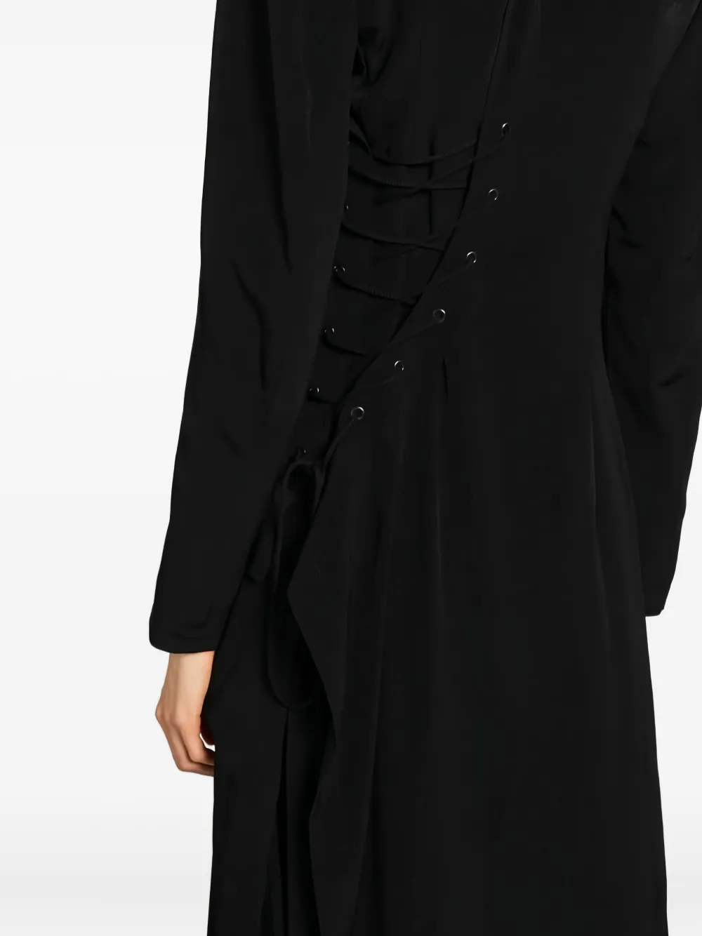 Yohji Yamamoto Lace-up Long Coat In Black