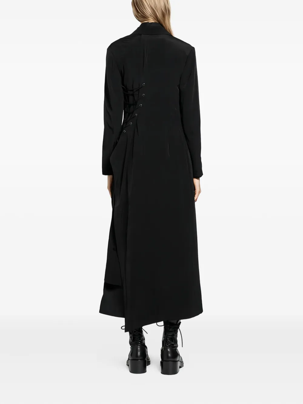 Yohji Yamamoto Lace-up Long Coat In Black