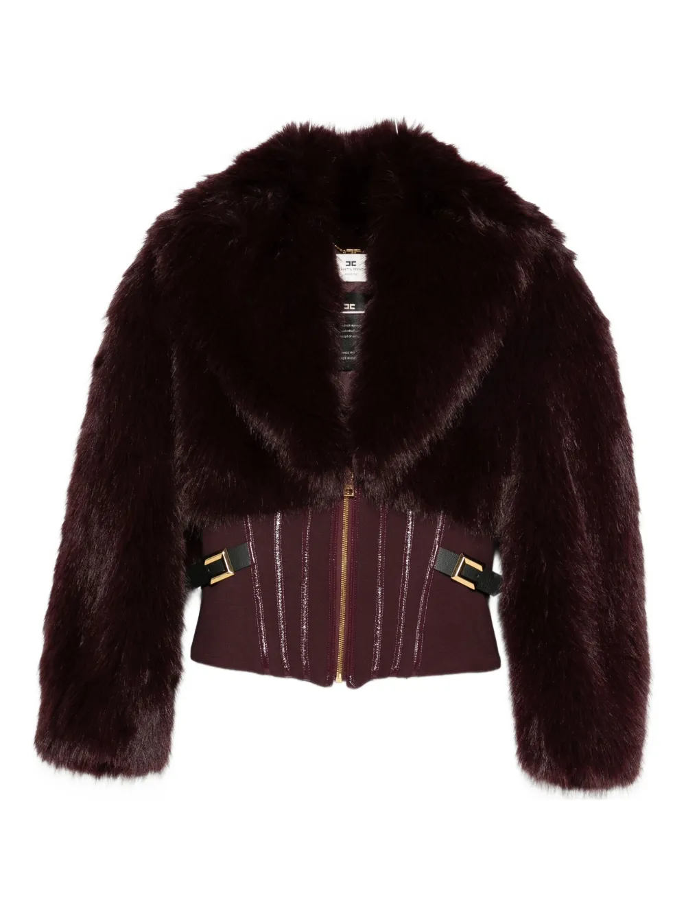 Elisabetta Franchi Faux-fur Buckled Jacket In Brown