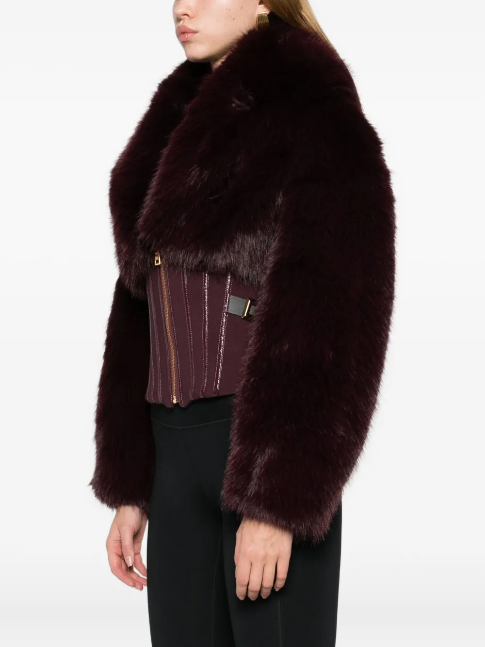 Elisabetta Franchi Faux-fur Buckled Jacket In Brown