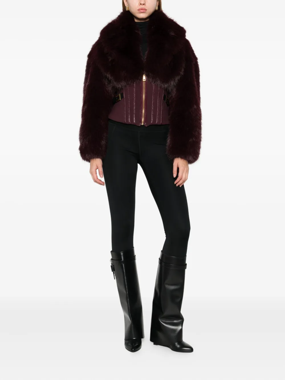 Elisabetta Franchi Faux-fur Buckled Jacket In Brown
