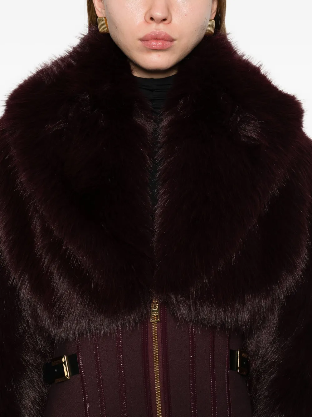 Elisabetta Franchi Faux-fur Buckled Jacket In Brown