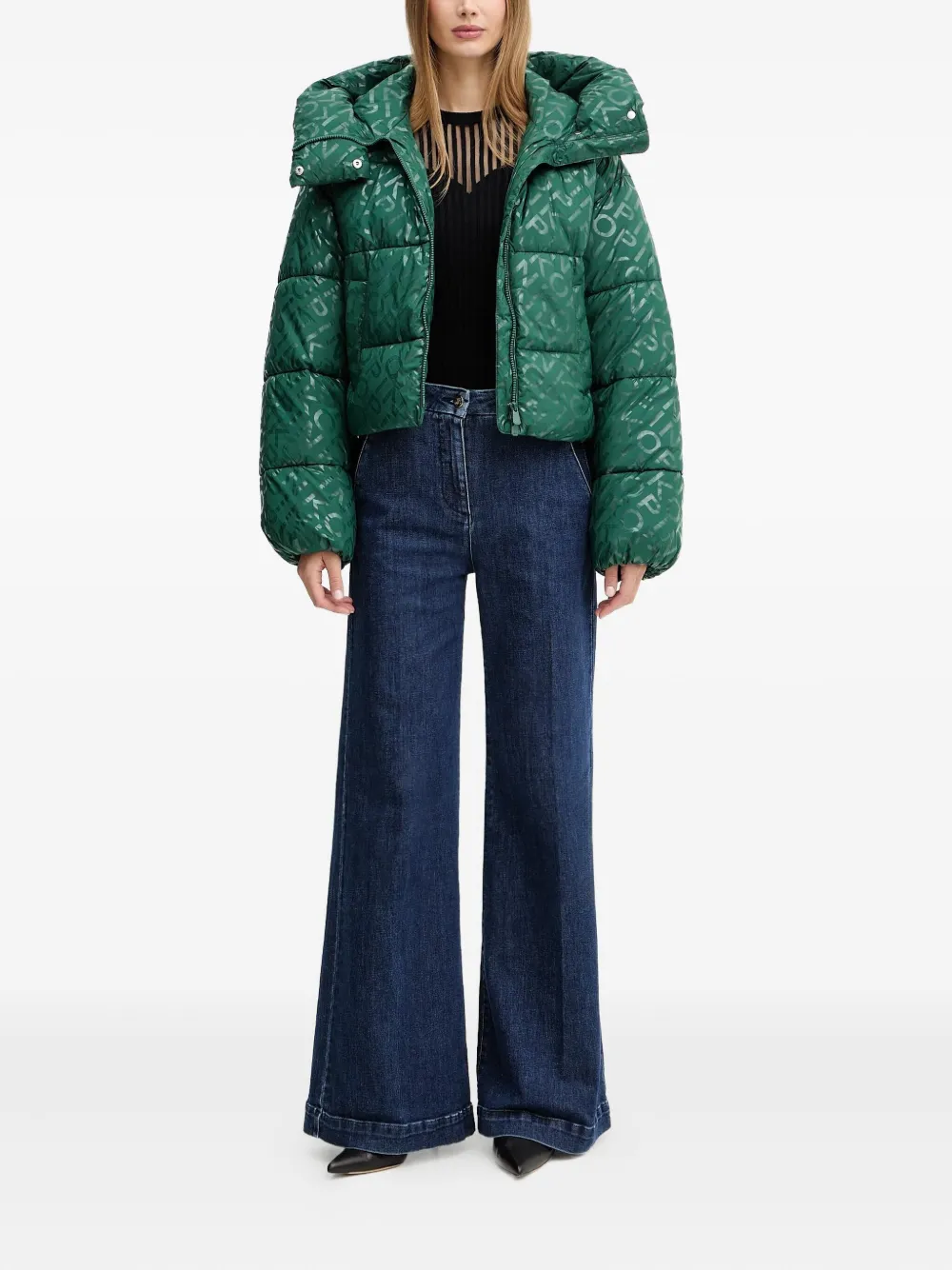 Pinko Hooded Logo-pattern Jacket In Green