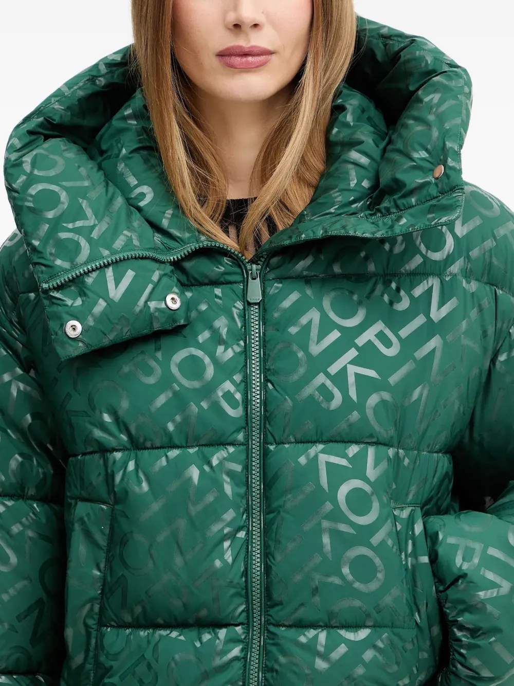 Pinko Hooded Logo-pattern Jacket In Green