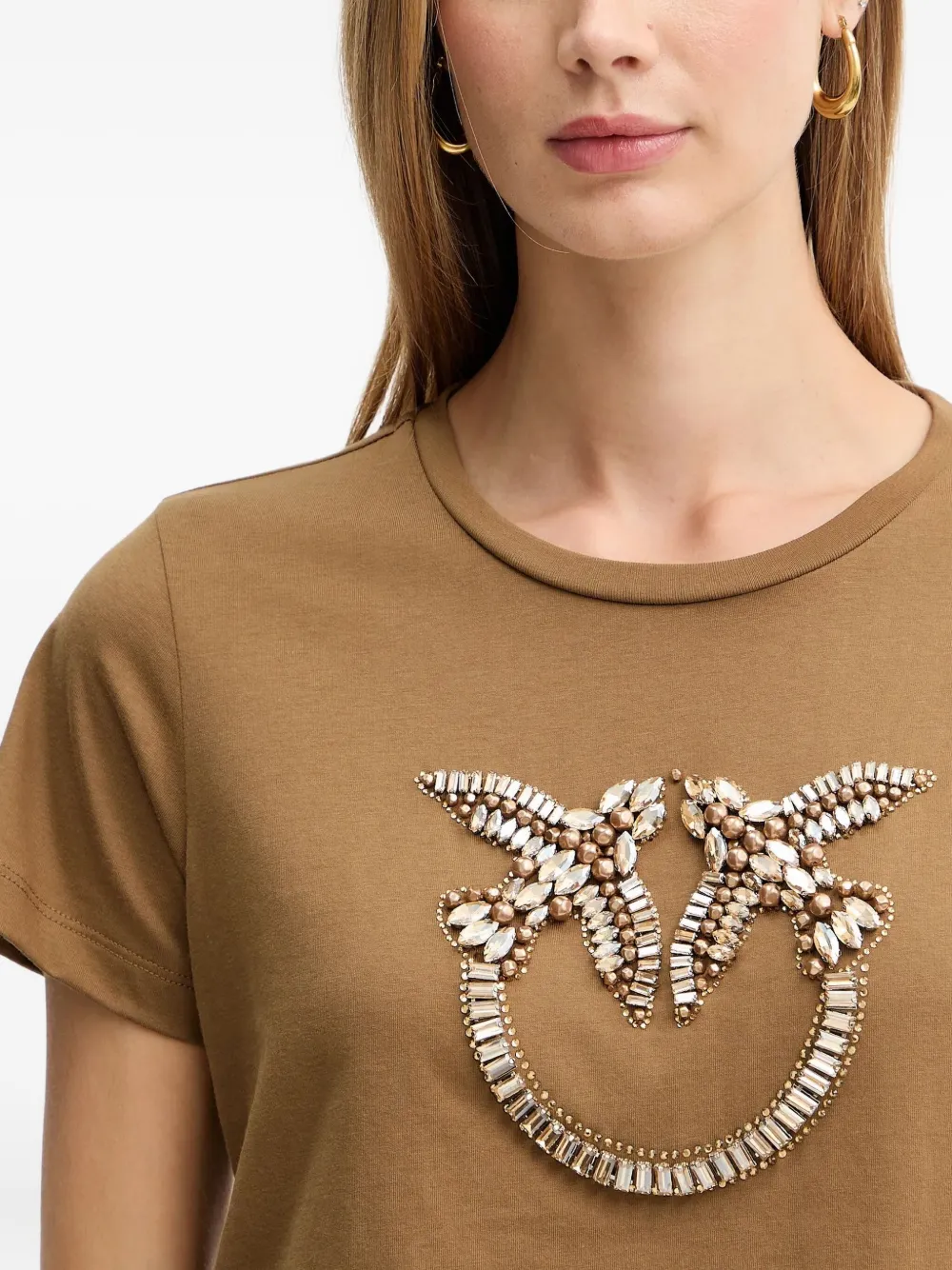 Pinko Logo-embellished T-shirt In Brown