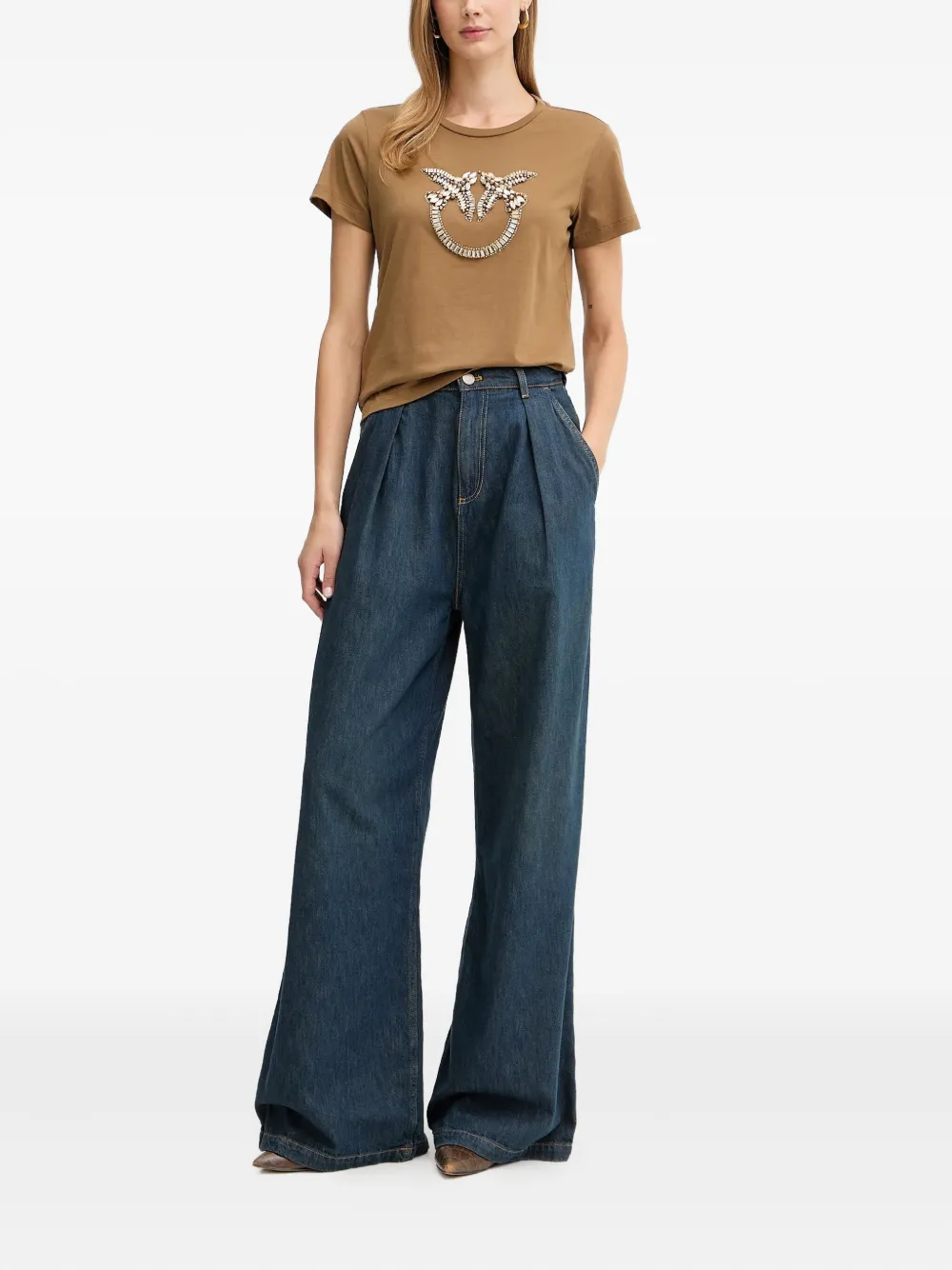 Pinko Logo-embellished T-shirt In Brown