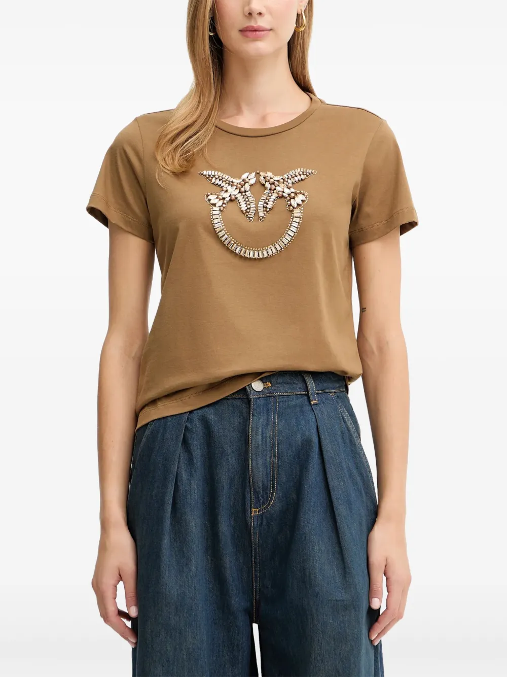 Pinko Logo-embellished T-shirt In Brown