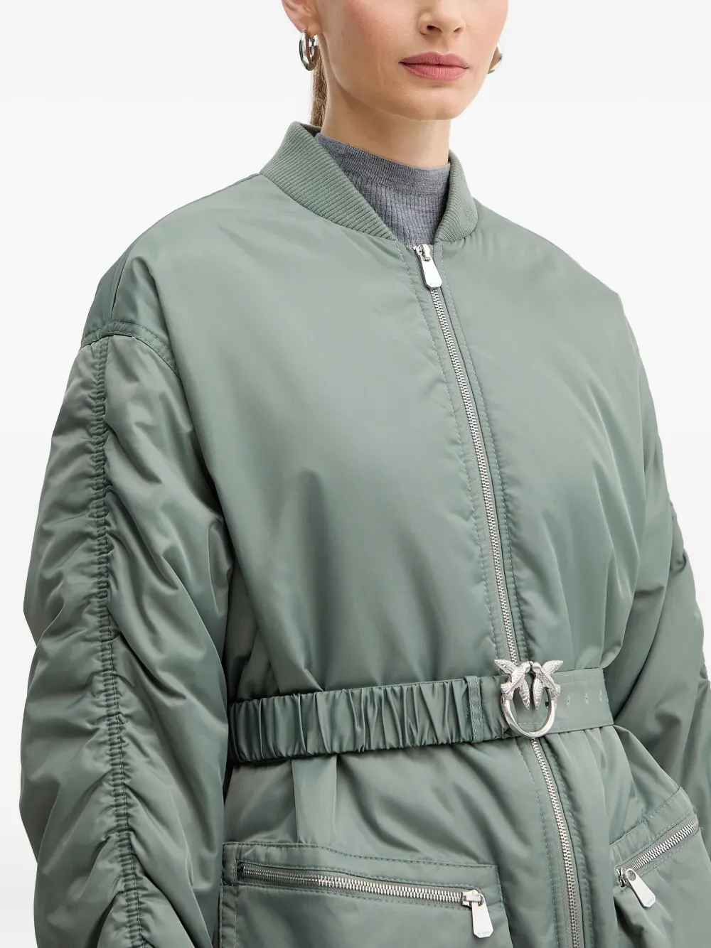 Pinko Ruched Belted Jacket In Green