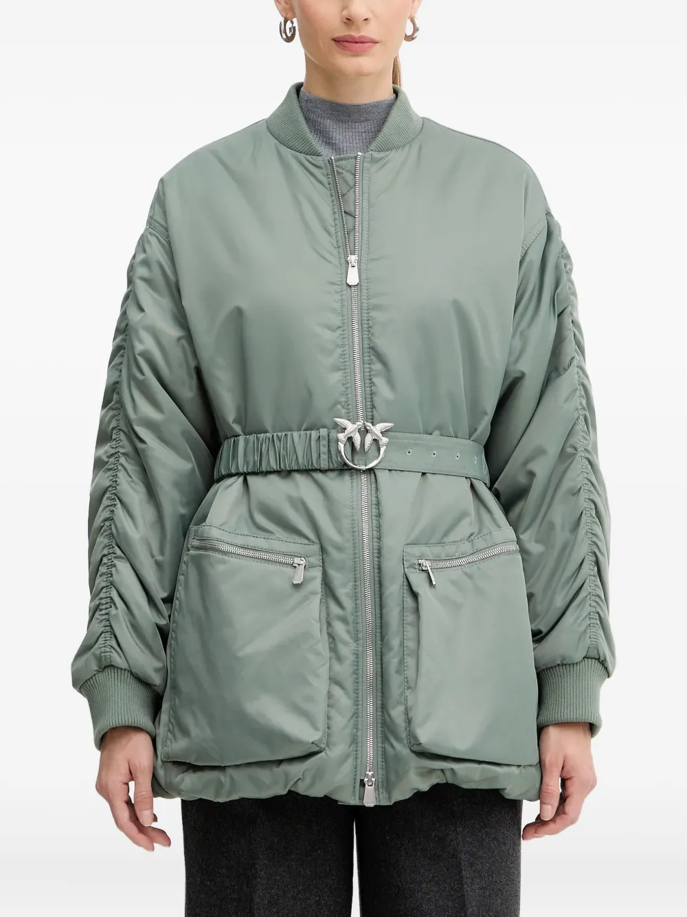 Pinko Ruched Belted Jacket In Green