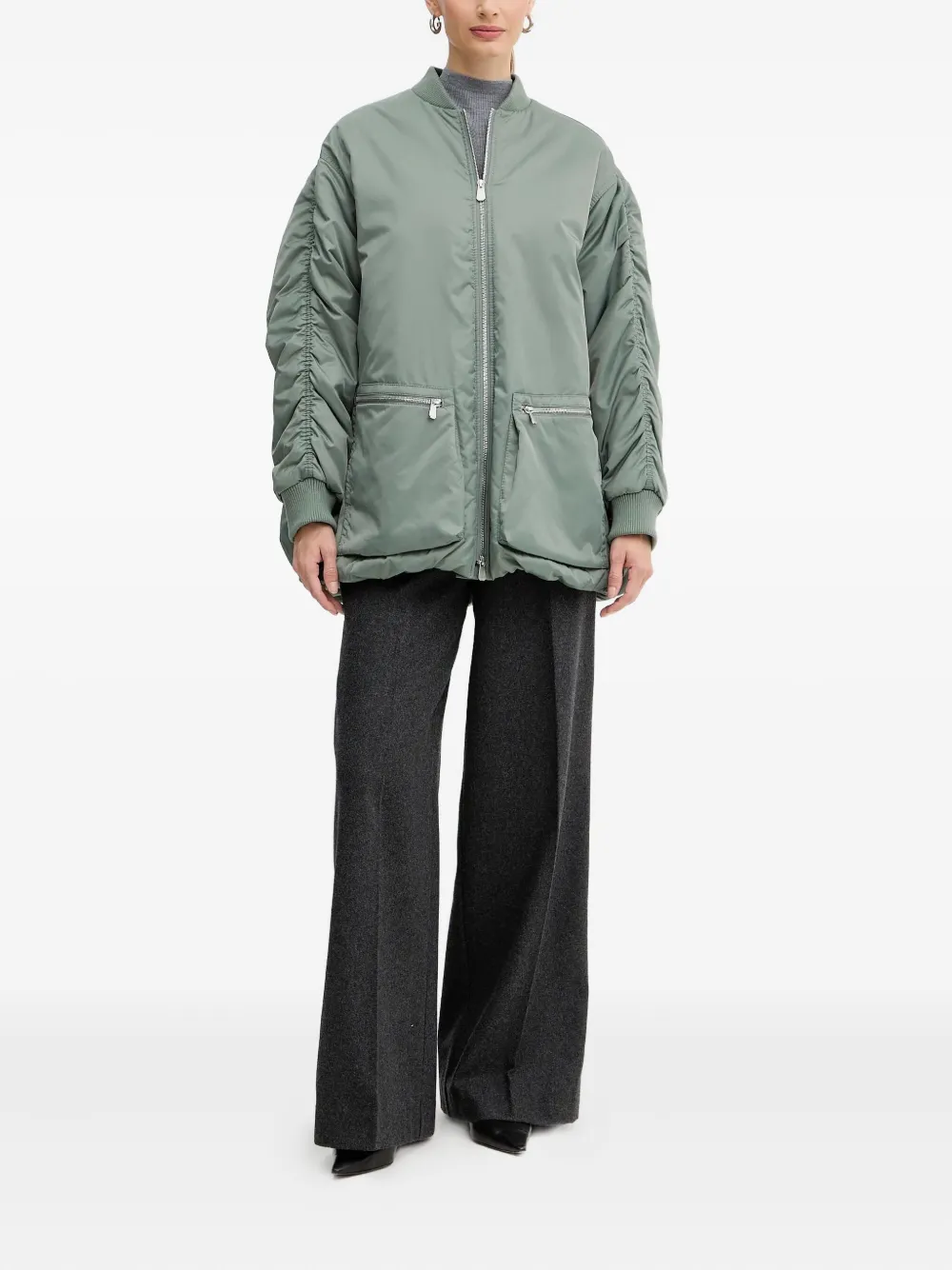 Pinko Ruched Belted Jacket In Green