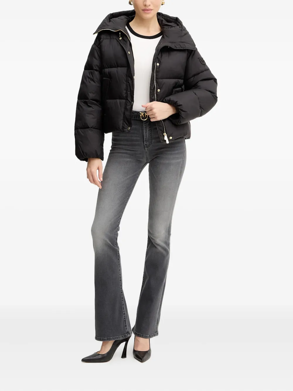 Pinko Buttoned Hooded Jacket In Black