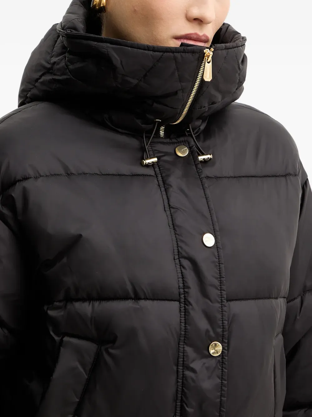 Pinko Buttoned Hooded Jacket In Black