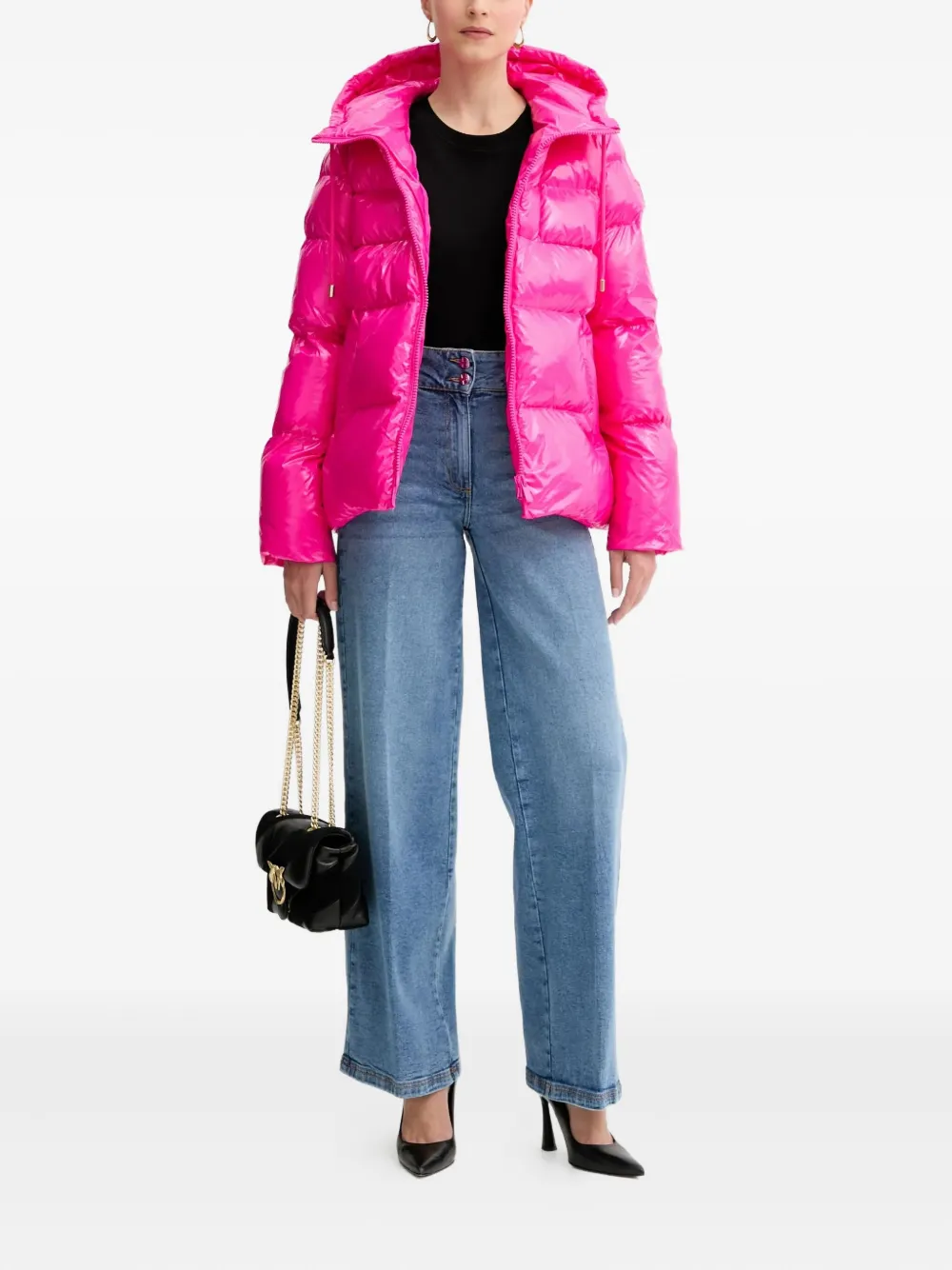 Pinko Quilted Zipped Puffer Jacket In Pink