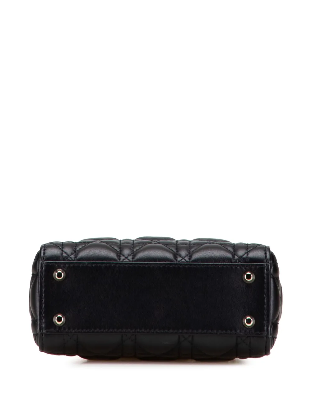 Pre-owned Dior 2021 Mini Lambskin Cannage Lady  Satchel In Black