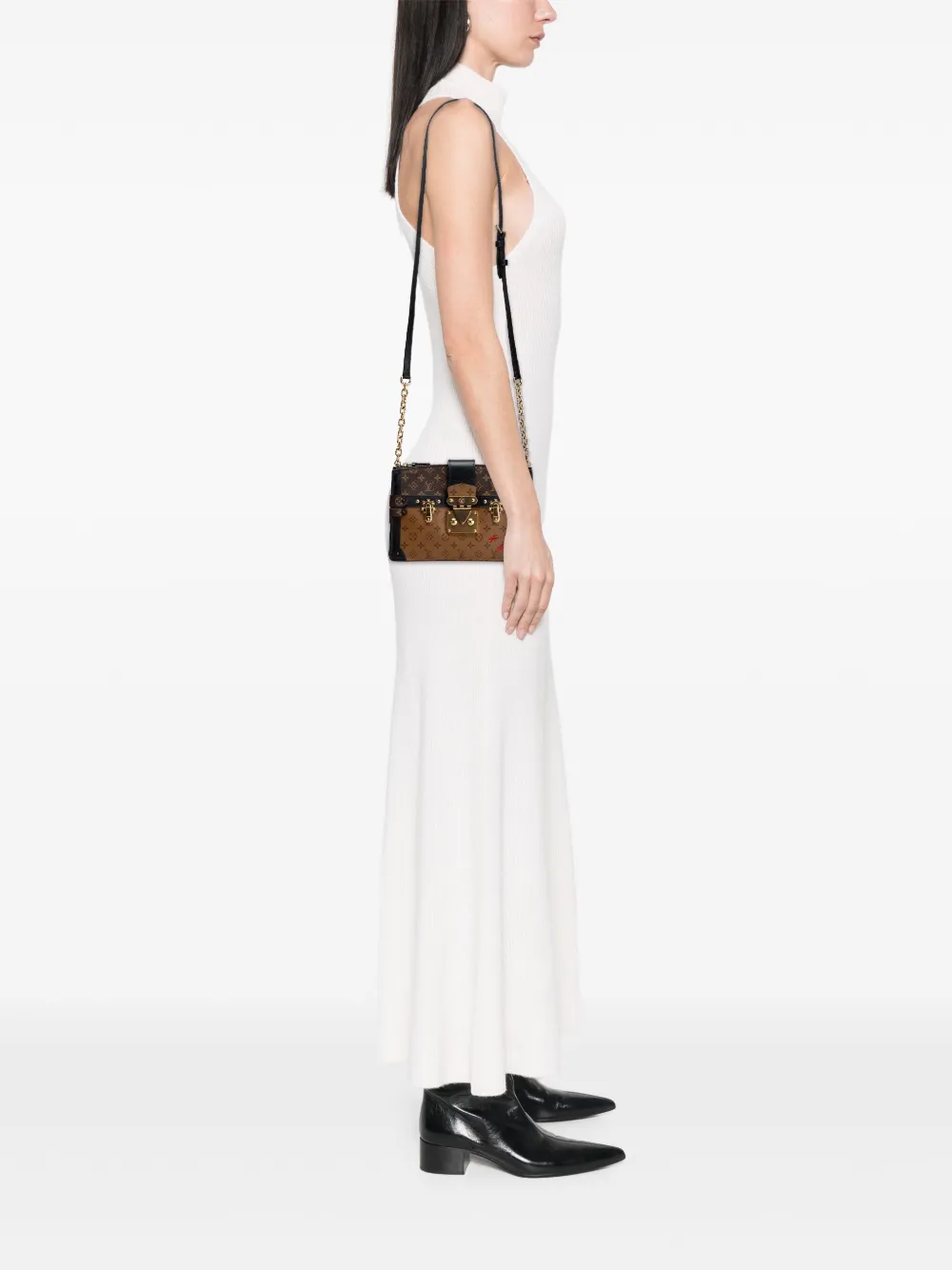 Pre-owned Louis Vuitton 2021-2025 Monogram Reverse Trunk Clutch Crossbody Bag In Black
