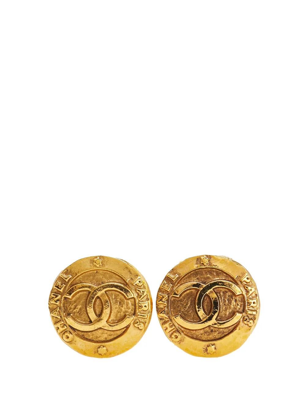 CHANEL Pre-Owned 1980-1990 Gold Plated CC Round Clip On Earrings CHANEL Pre-Owned 1980-1990 Gold Plated CC Round Clip On Earrings