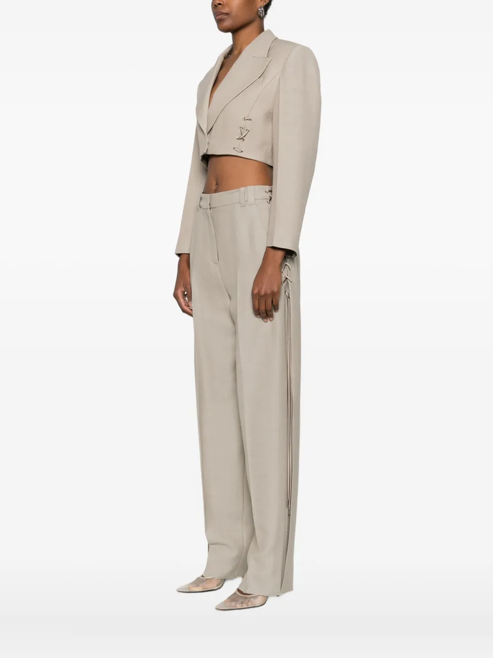 Marella Lace-up Cropped Blazer In Gray