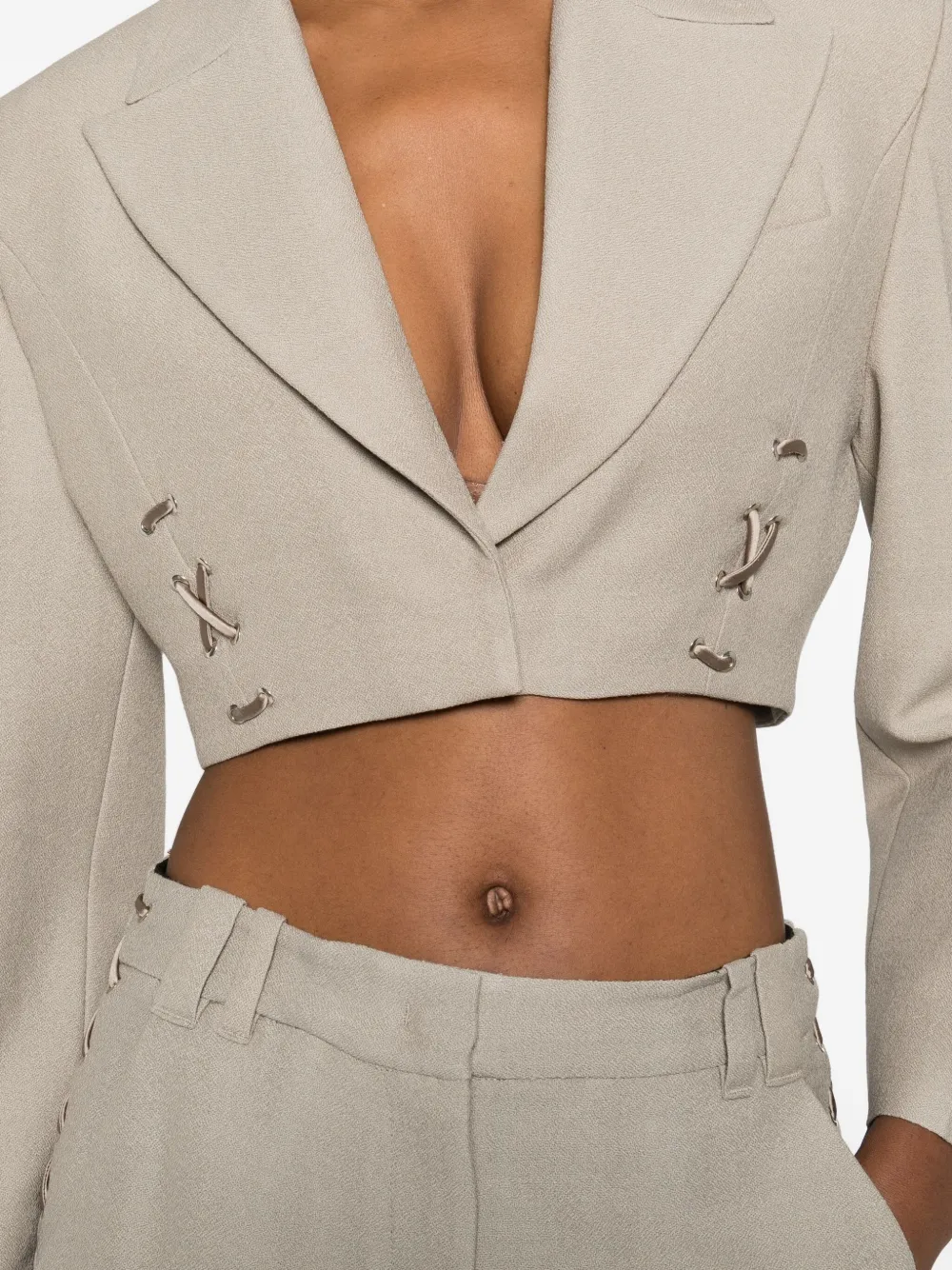 Marella Lace-up Cropped Blazer In Gray