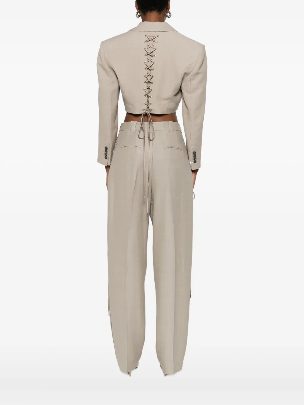 Marella Lace-up Cropped Blazer In Gray