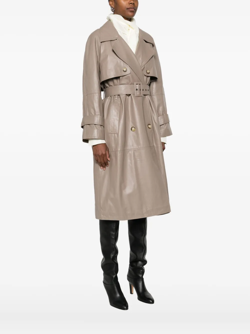 Marella Double-breasted Belted Trench Coat In Neutral