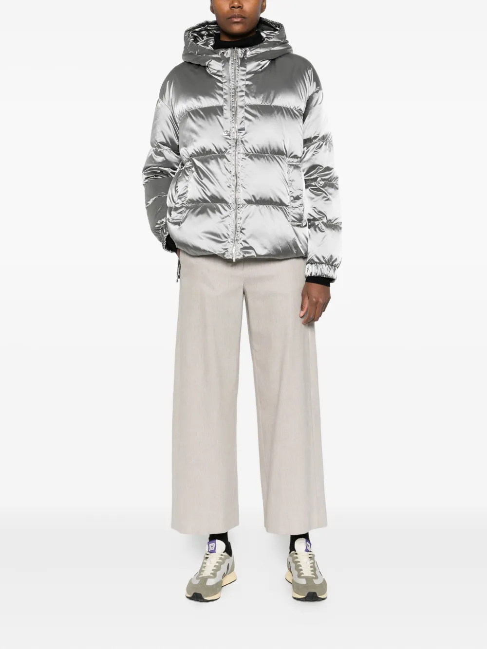 Max Mara Hooded Puffer Jacket In Gray