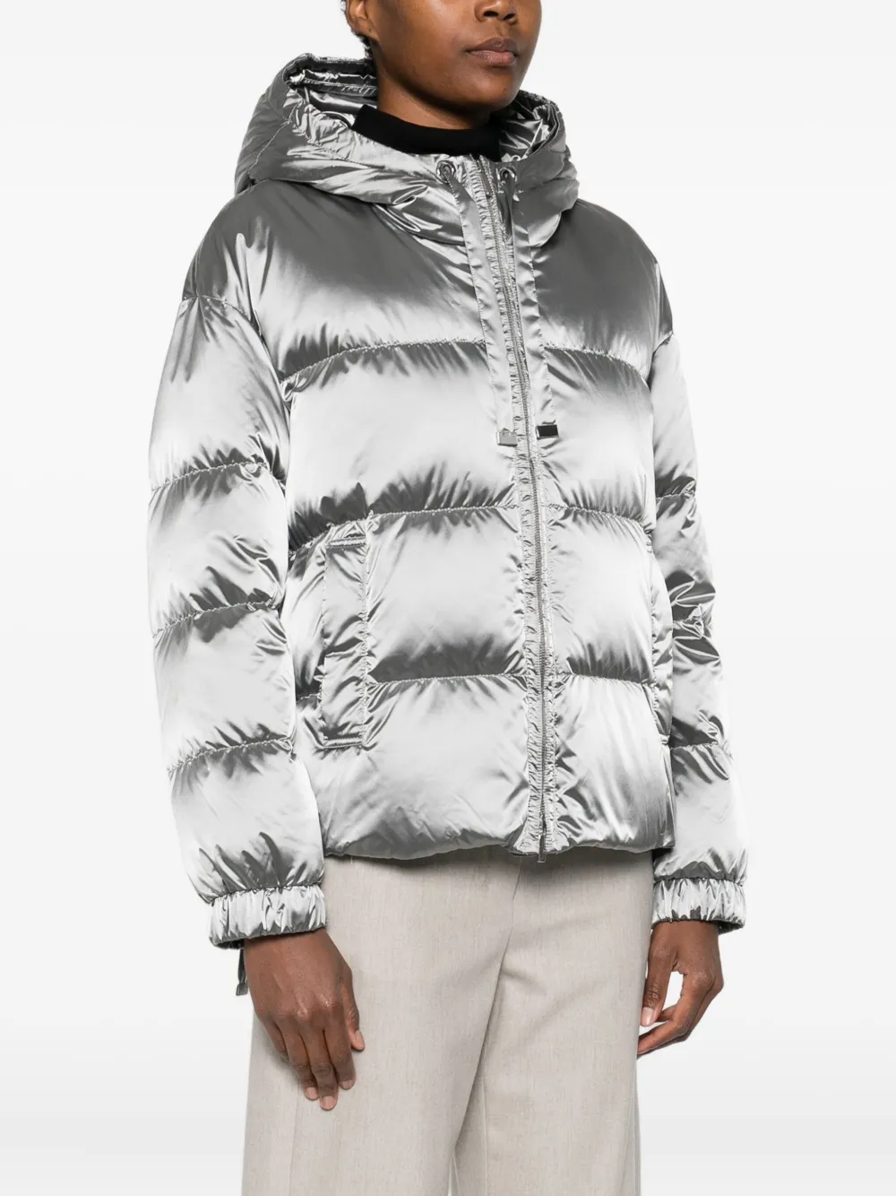 Max Mara Hooded Puffer Jacket In Gray