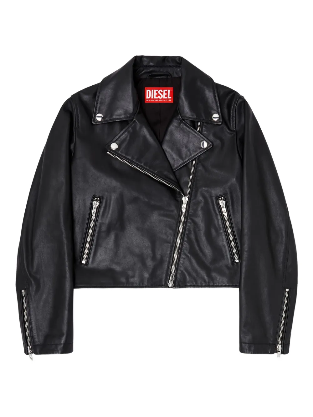 Diesel Zip-up Leather Jacket In Black
