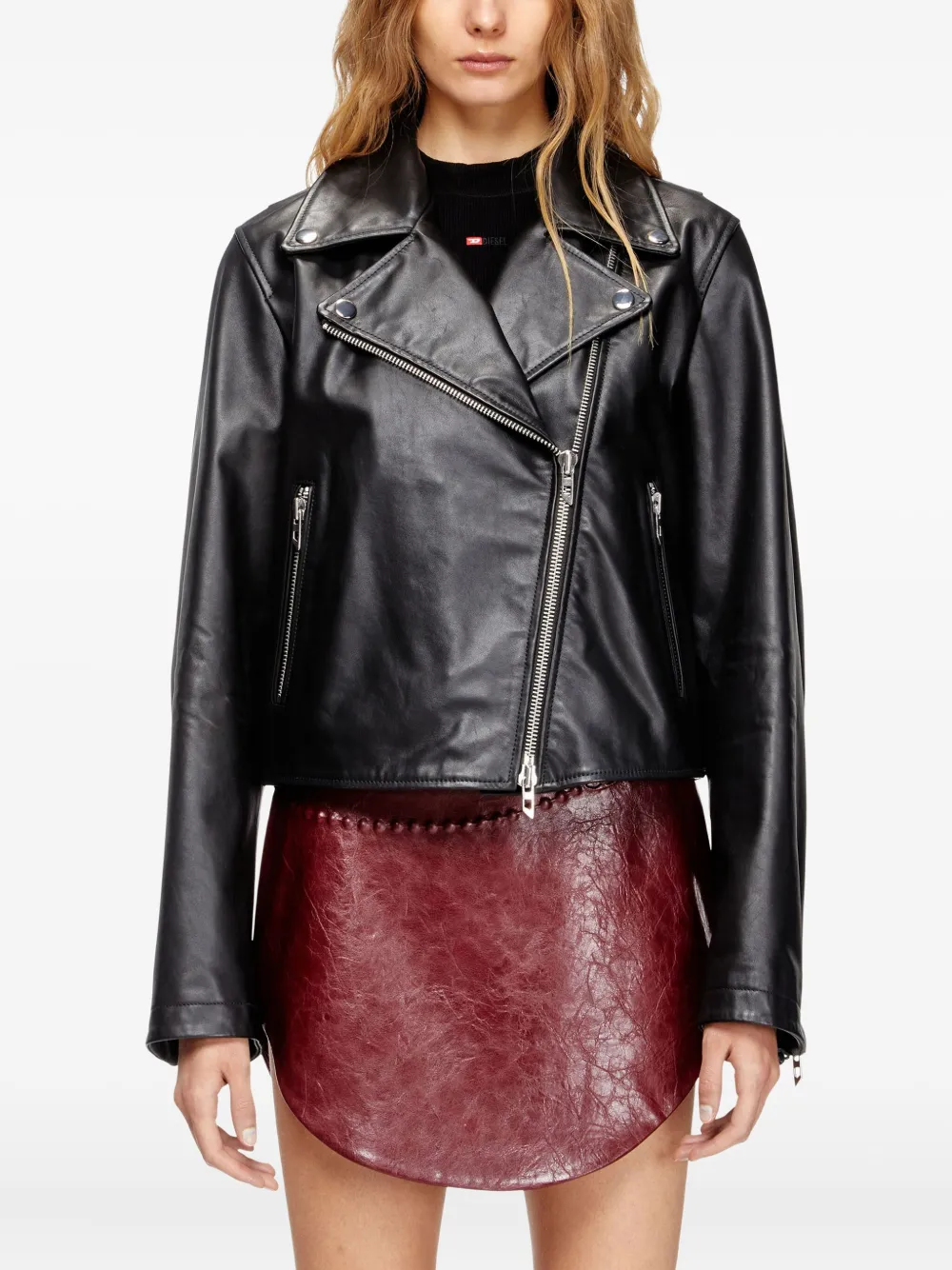 Diesel Zip-up Leather Jacket In Black