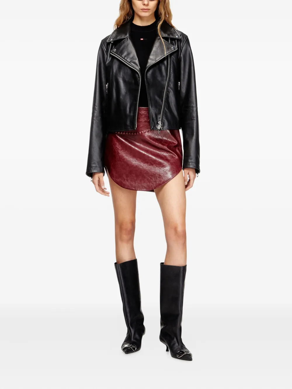 Diesel Zip-up Leather Jacket In Black