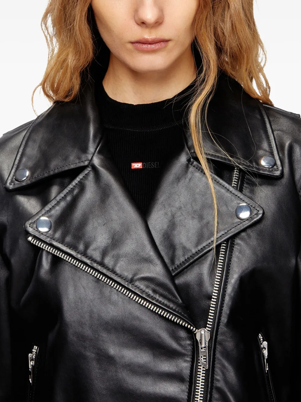 Diesel Zip-up Leather Jacket In Black