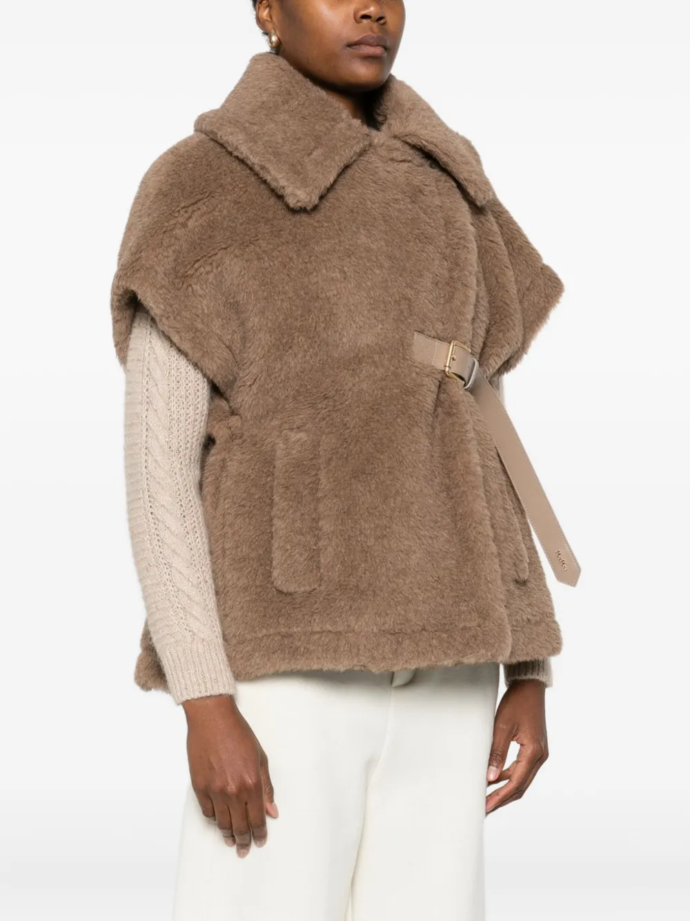 Max Mara Belted Cappa Jacket In Brown