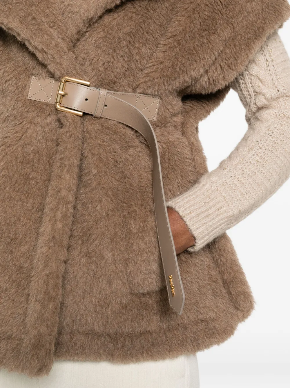 Max Mara Belted Cappa Jacket In Brown