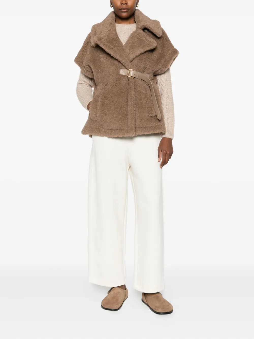 Max Mara Belted Cappa Jacket In Brown