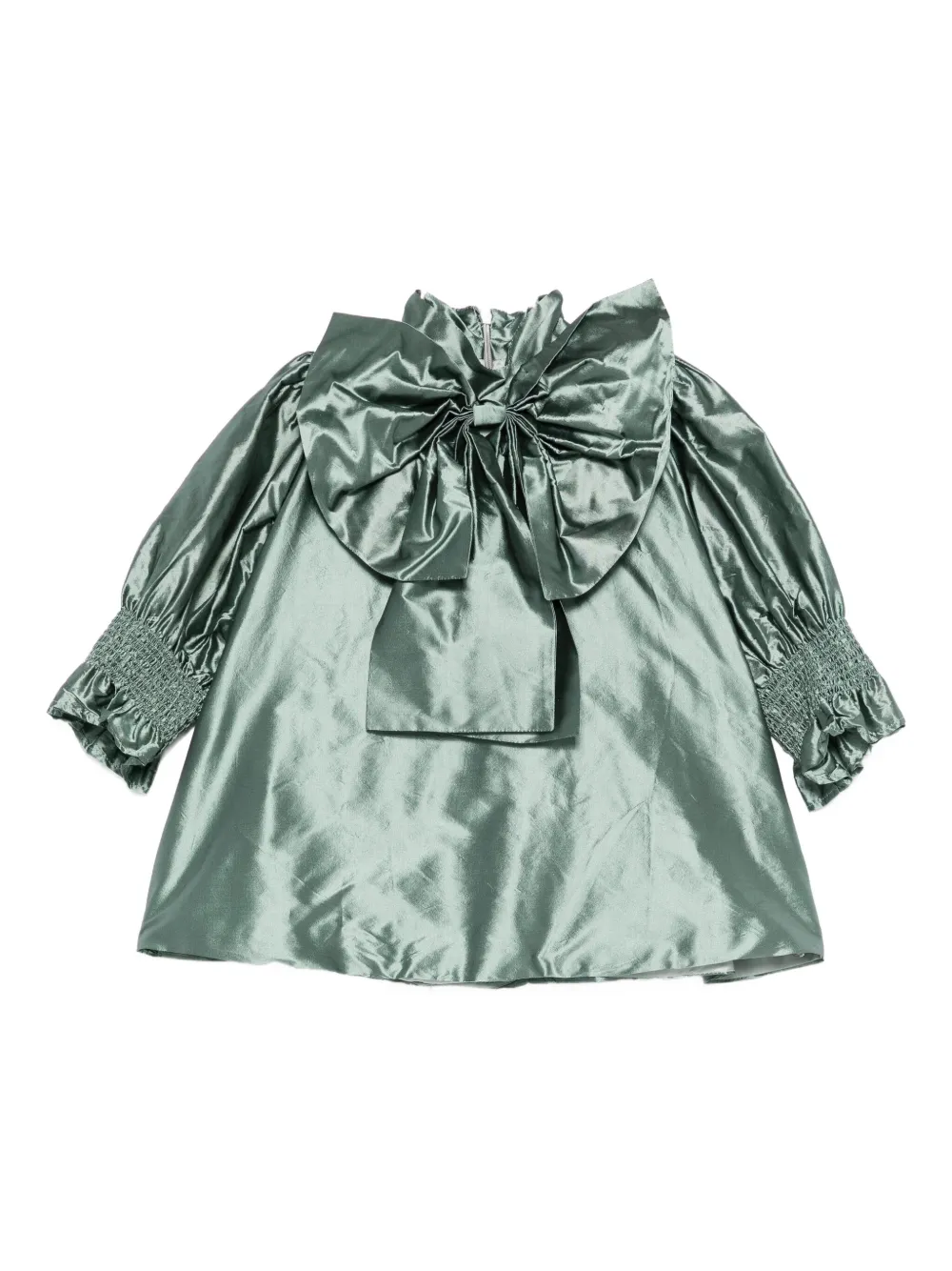 JESURUM BABY bow-detail smocked-cuffs dress - グリーン JESURUM BABY bow-detail smocked-cuffs dress - グリーン