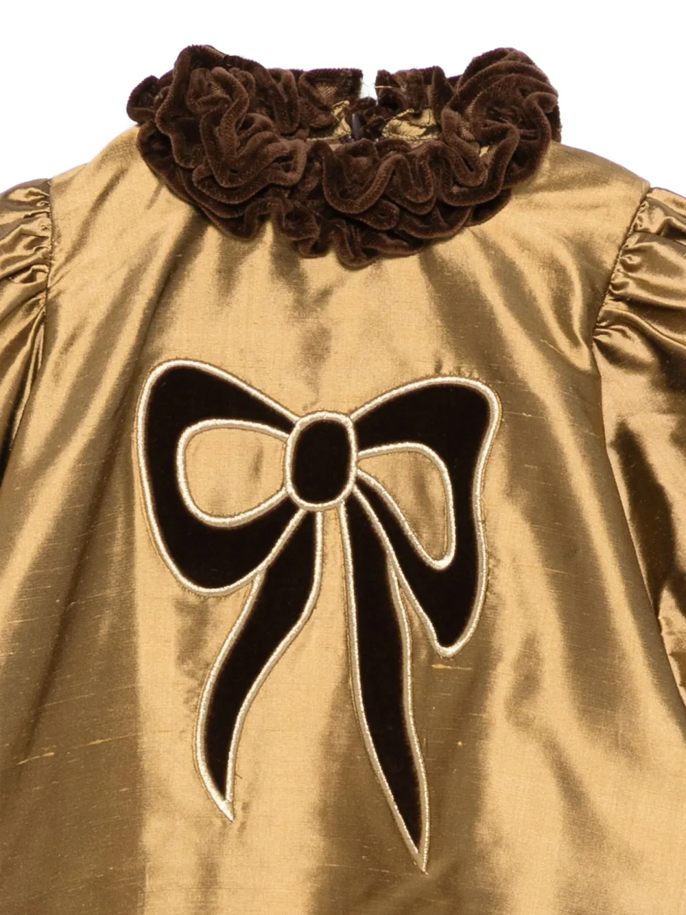 JESURUM BABY Jurk met geborduurde strik en ruches Goud