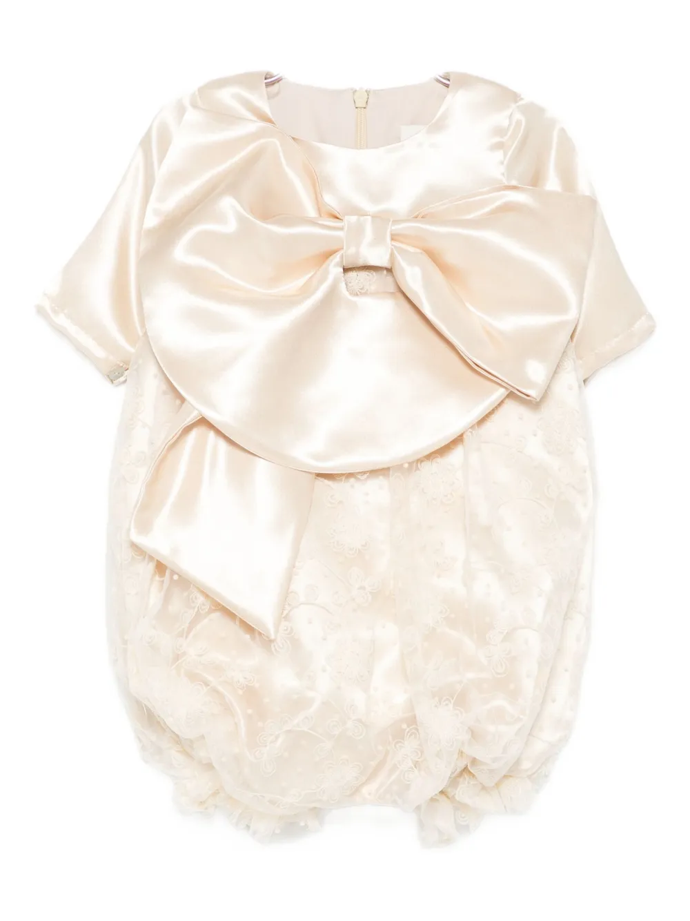 Alapage Bow-embellished Lace Romper In Neutral