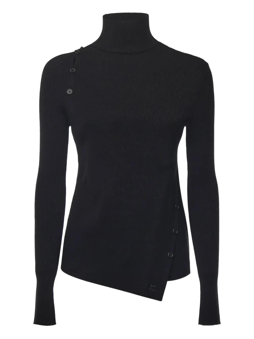 Courrèges Button-embellished Turtleneck Sweater In Black