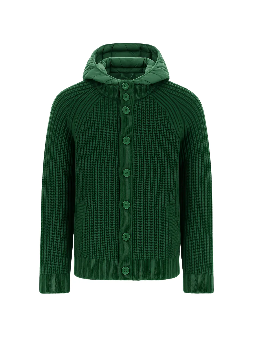 Herno hooded ribbed-knit long-sleeve wool cardigan - Verde