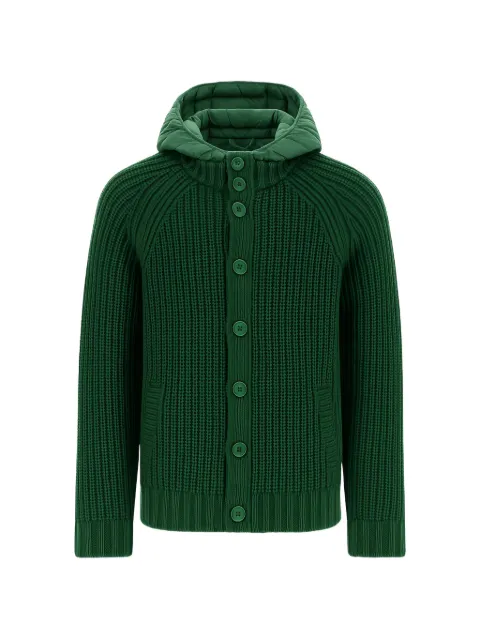 Herno hooded ribbed-knit long-sleeve wool cardigan