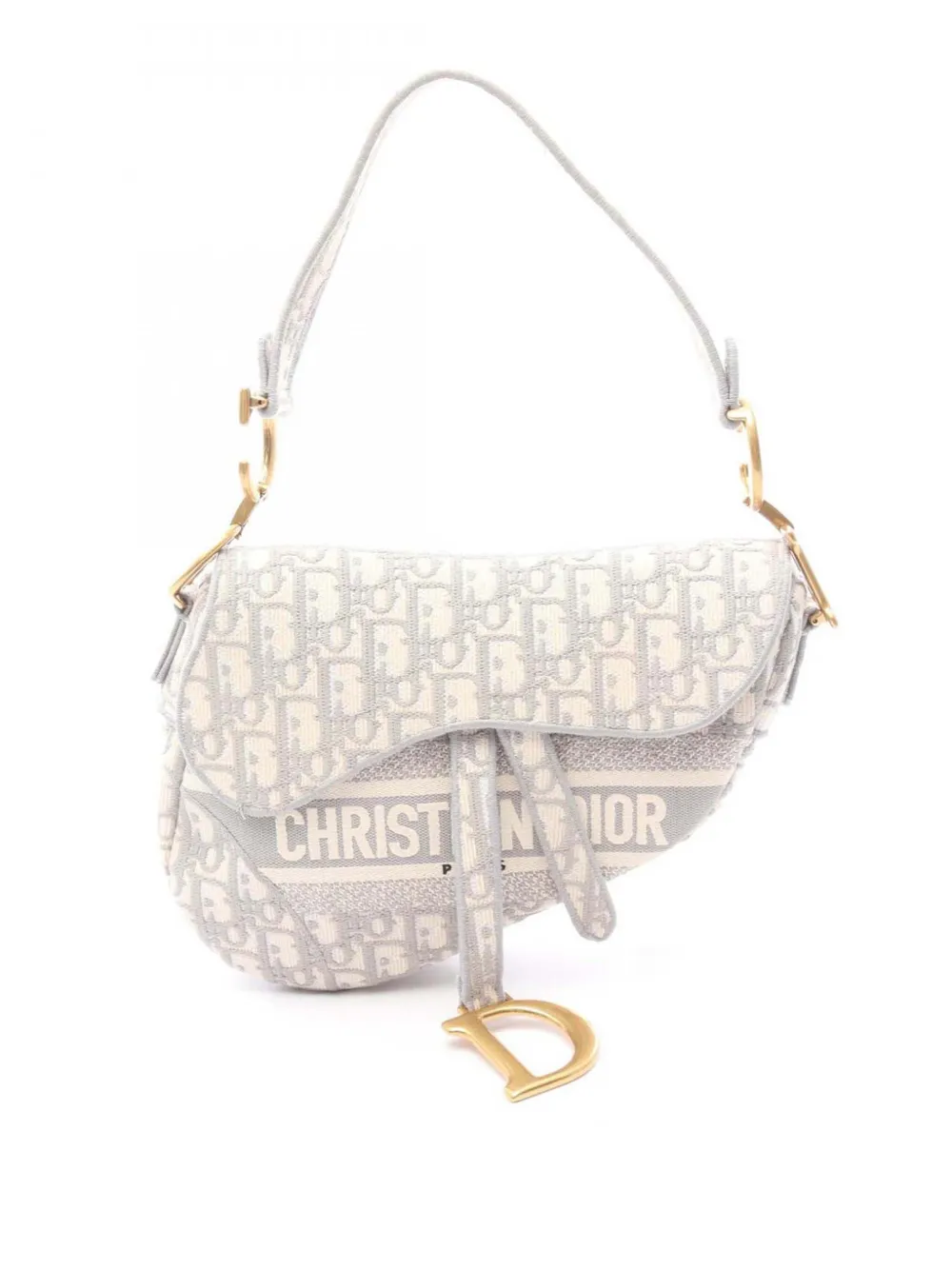 Christian Dior Pre-Owned 2021 Oblique Canvas Embroidered Saddle Bag Christian Dior Pre-Owned 2021 Oblique Canvas Embroidered Saddle Bag