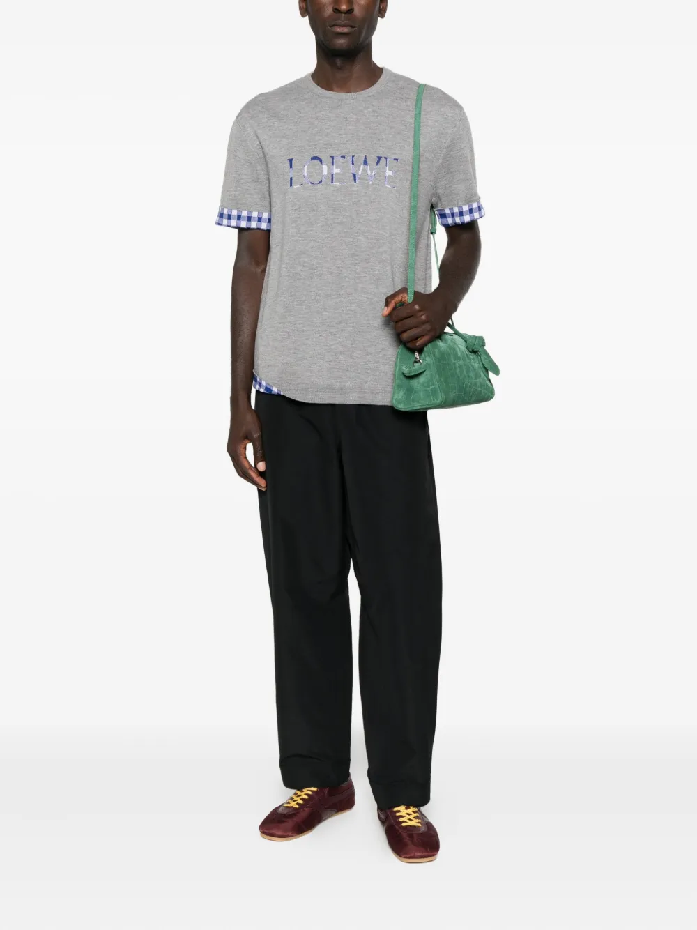LOEWE Geruit T-shirt met logodetail - Grijs