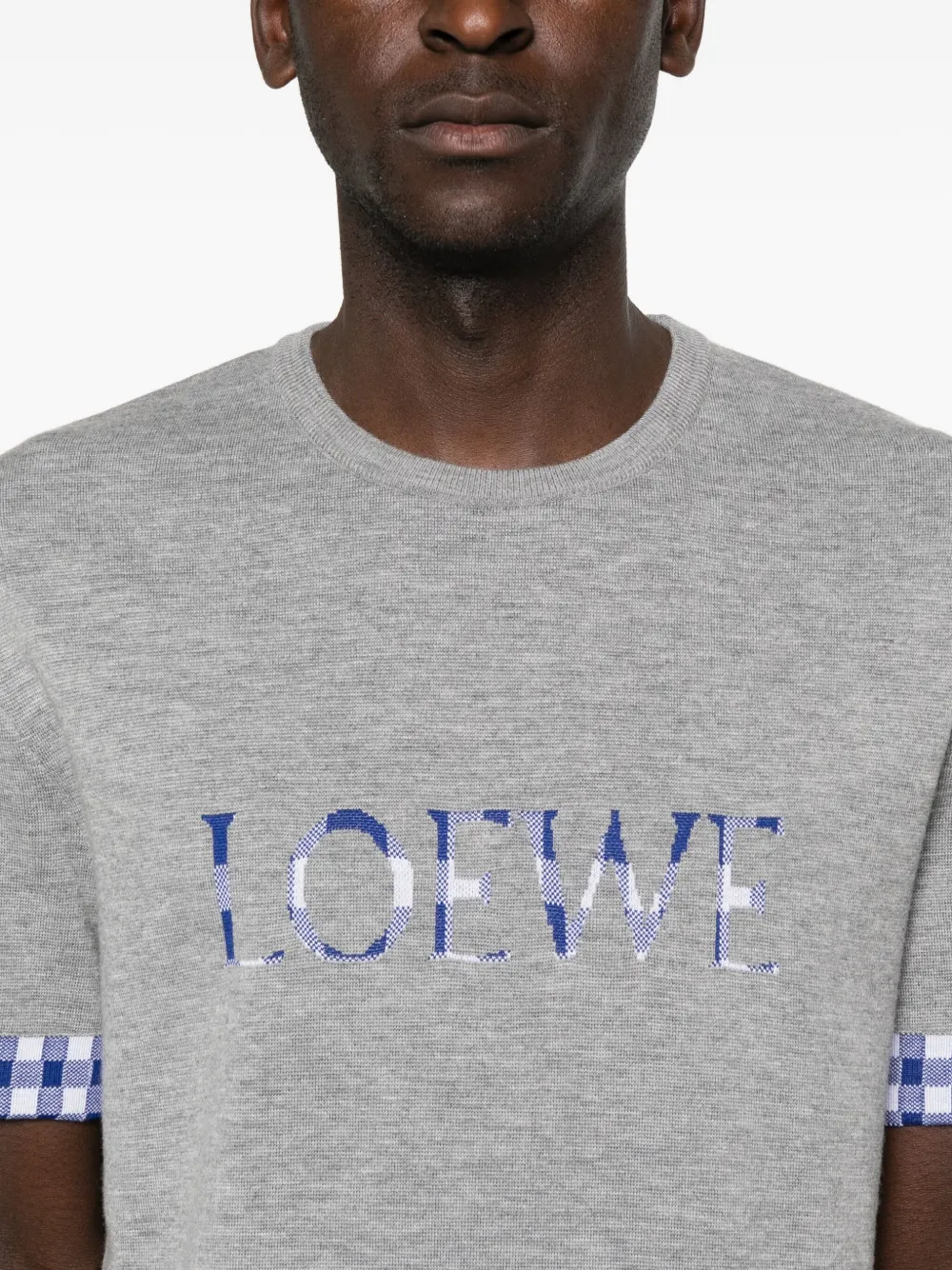 LOEWE Geruit T-shirt met logodetail Grijs