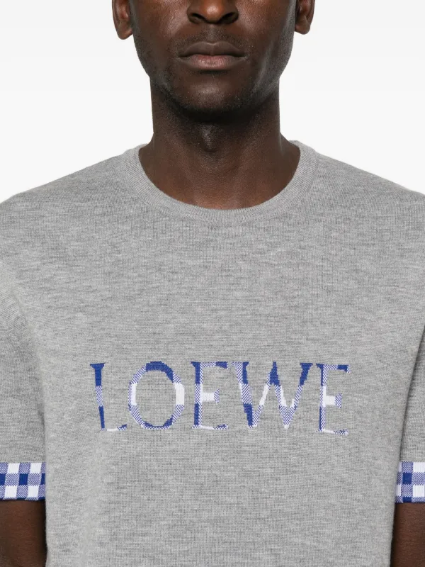 LOEWE logo-detail Checked T-shirt | Grey | FARFETCH
